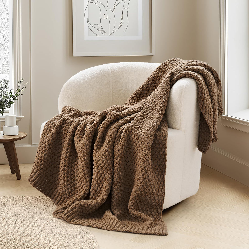 EVERGRACEHOME Chunky Chenille Knit Throw Blanket, 60 x 80, Terracotta Clay