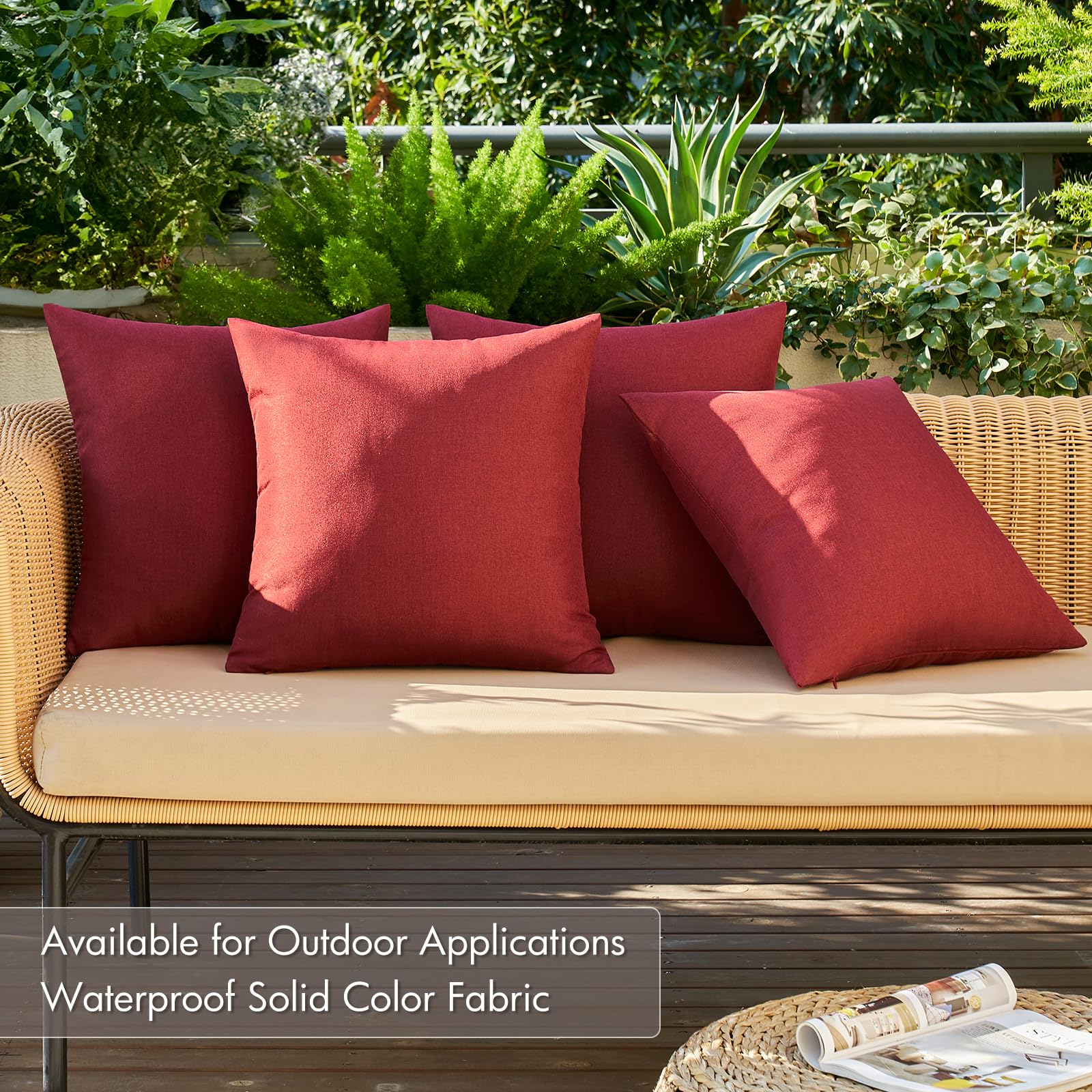 MIULEE Pack of 4 Decorative Outdoor Throw Pillow Covers Linen Waterproof Pillow Covers Summer Farmhouse Cushion Cases for Patio Garden Tent Balcony Couch Sofa 18x18 Inch Burgundy