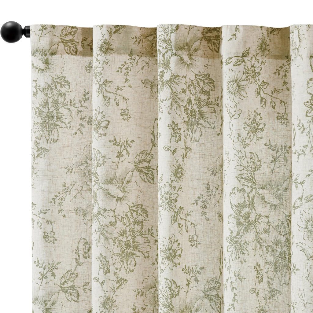 jinchan Vintage Floral Linen Curtains 54 Long for Living Room 2 Panels