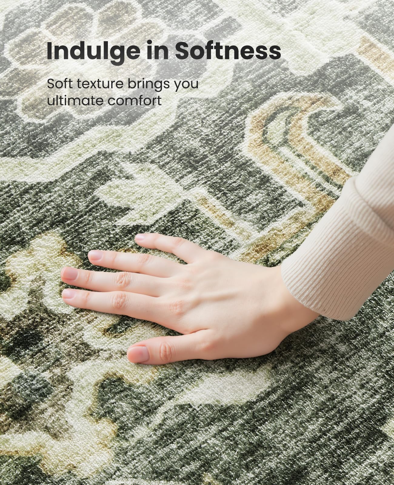 AMADA HOMEFURNISHING 8x10 Washable Area Rug, Low-Profile Large Area Rug with Non-Slip Backing & Durable Edge Binding, Vintage Large Rugs for Living Room, Bedroom, Dinning Room