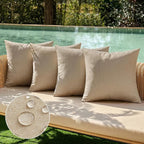 MIULEE Pack of 4 Decorative Outdoor Throw Pillow Covers Linen Waterproof Pillow Covers Farmhouse Cushion Cases for Patio Garden Tent Balcony Couch Sofa 18x18 inch Light Tan