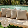 MIULEE Pack of 4 Decorative Outdoor Throw Pillow Covers Linen Waterproof Pillow Covers Summer Farmhouse Cushion Cases for Patio Garden Tent Balcony Couch Sofa 18x18 Inch Light Tan