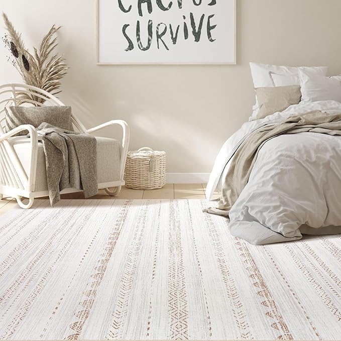 Nakagishi Boho 5x7 Area Rug Living Room Rugs Machine Washable Beige/Brown