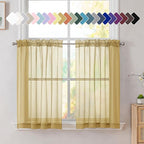 Simplebrand Gold Short Sheer Kitchen Cafe Curtains 36 x 36 Inch, 2 Panels