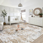 XLUEZ 8x10 Area Rugs for Living Room, Washable Modern Abstract Large Area Rug Neutral Soft Non Slip Kids Rug Stain Resistant Indoor Carpet for Bedroom Nursery Dining Room Playroom(Beige, 8'x10')