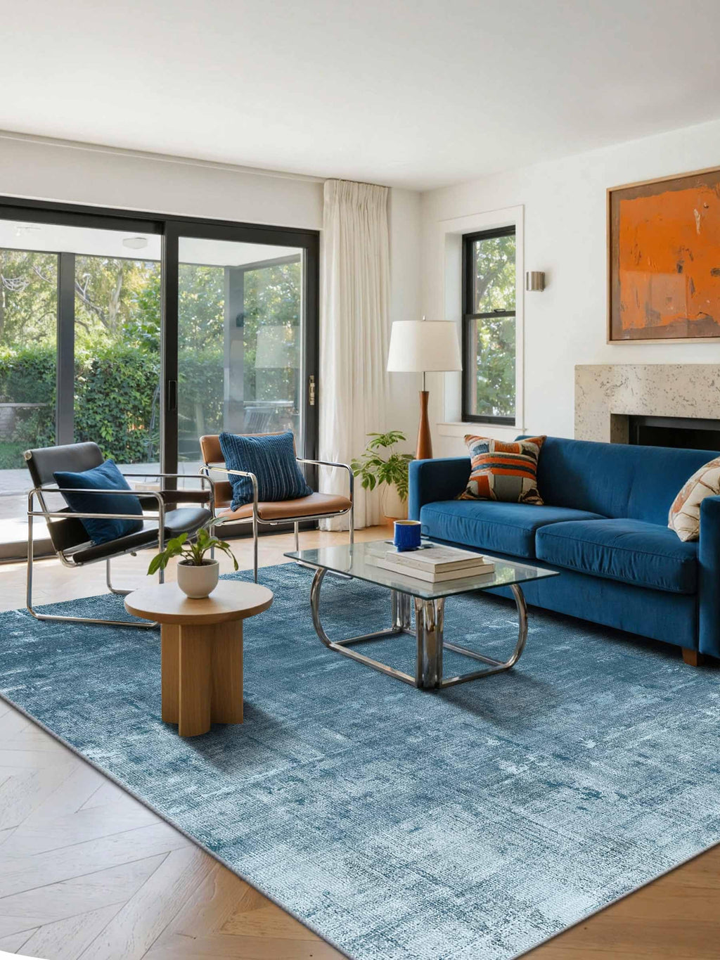 Latte&Fog Washable 6x9 Area Rugs for Living Room Modern Abstract Rug, Blue
