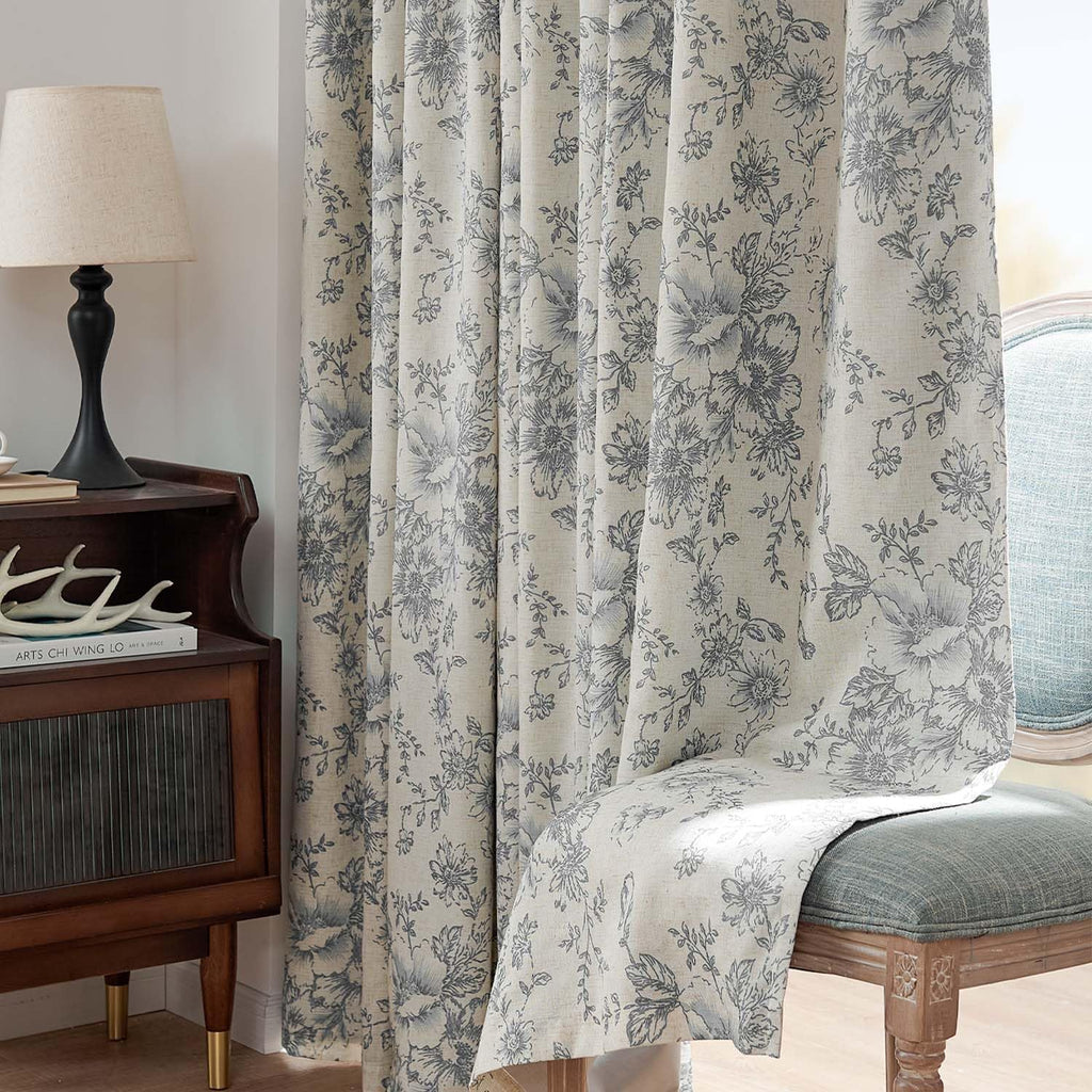 jinchan Floral Linen Blackout Curtains for Bedroom 96 Inches Long
