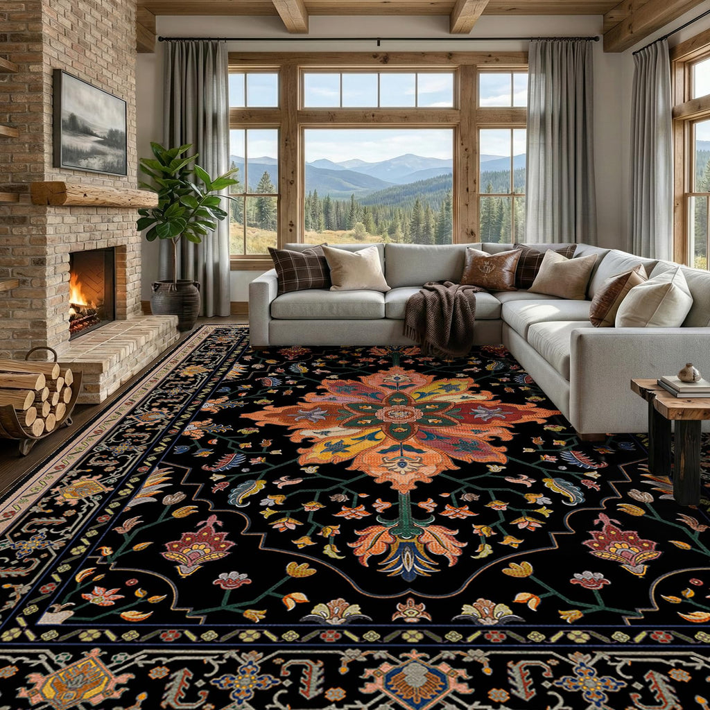 RELEANY Washable Area Rug, Large 9'x12', Black/Colorful