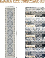 Carpet Runners for Hallway 12ft, Non-Slip Long Bathroom Rugs Runner for Kitchen, Bedroom, Soft Vintage Washable Rug for Entryway, Thin Floor Mat for Dining Room(Blue/Beige,2.5'x12')