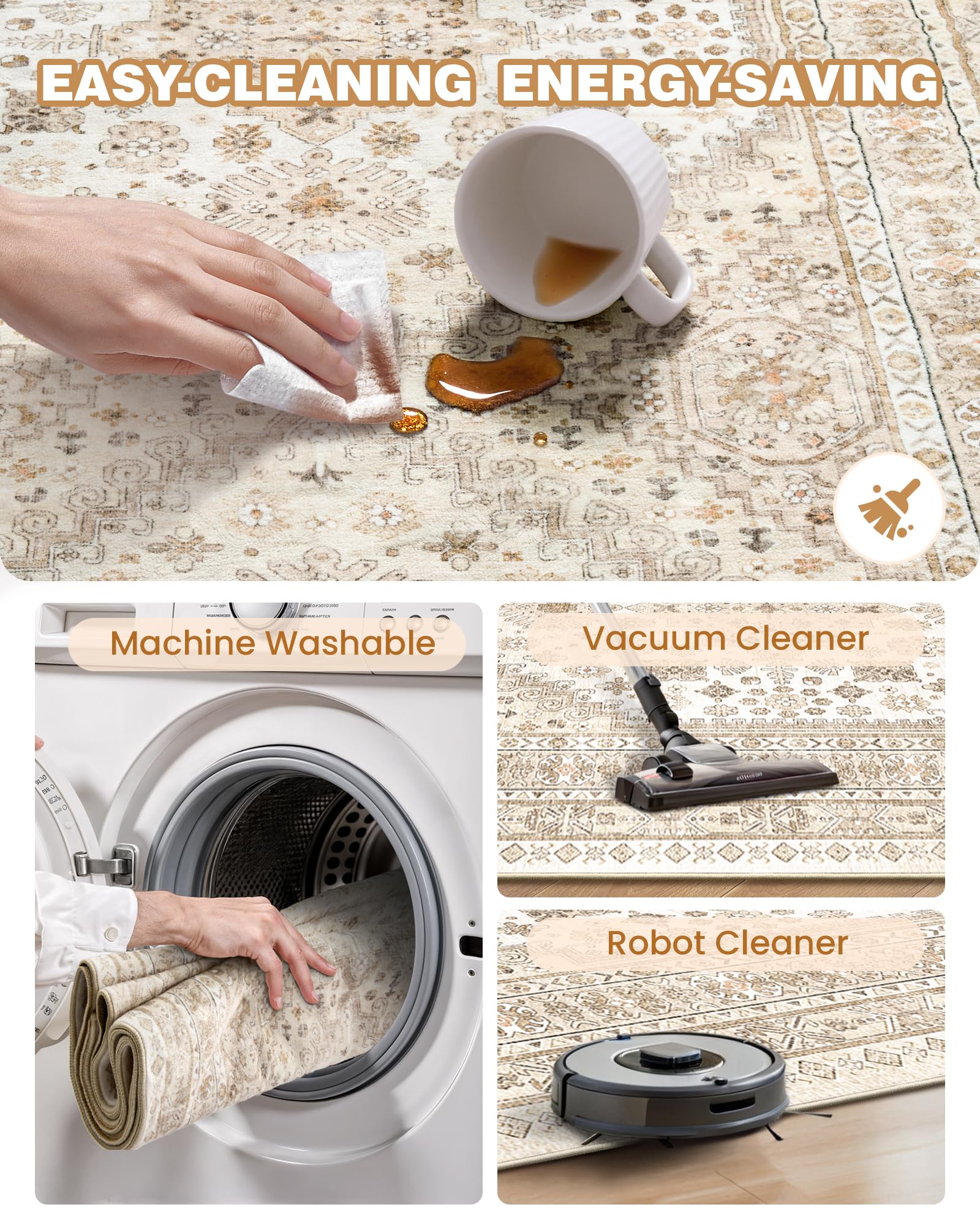Restydon Area Rugs 5x7 Washable Rugs for Living Room, Cream/Beige