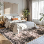 IOHOUZE Abstract Area Rugs 8x10 Ft Washable Large Rugs for Living Room, Non Slip Dining Room Rug, Printed Faux Wool Rugs for Bedroom, Floor Carpet for Office Nursery Playroom, Brown/Rust