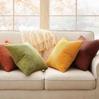 Topfinel Fall Burnt Orange Decorative Throw Pillows Covers 24x24 Inch Set of 4,Yellow Green Gradient Series Corduroy Striped Square Pillow Case,Western Modern Cushion Cover for Couch Sofa Bedroom