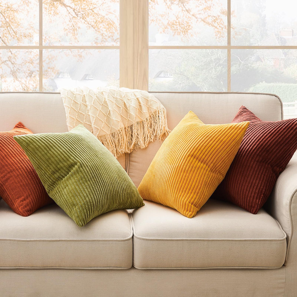 Topfinel Decorative Throw Pillow Covers Cushion Cases, Set of 4 Soft Velvet Modern Double-Sided Designs, Mix and Match for Home Decor, Pillow Inserts Not Included (26x26 inch, Yellow/Orange)