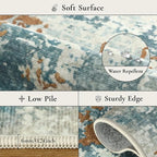 Area Rugs 8x10 for Living Room Bedroom, Modern Abstract Machine Washable Rug, Large Soft Low Pile Floor Carpet with Non Slip Backing for Dining Room, Teal and Terracotta