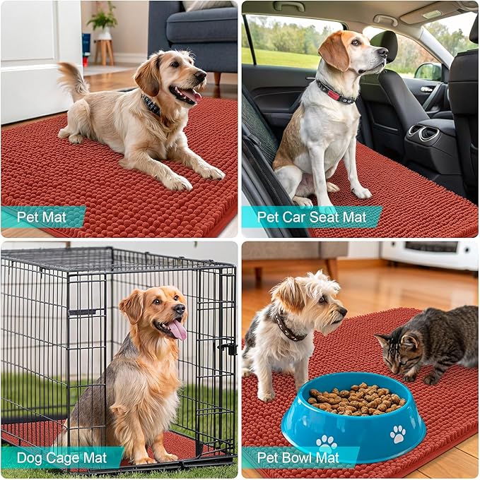 OLANLY Dog Door Mat for Muddy Paws 54x24, Absorbs Moisture and Dirt, Absorbent Non-Slip Washable Doormat, Quick Dry Chenille Mud Mat for Dogs, Entry Indoor Entryway Carpet for Inside Floor, Maple Red