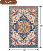 Rugflix 5x7 Area Rug for Living Room, Machine Washable Area Rugs with Non-Slip Backing, Large Soft Boho Vintage Rug for Bedroom, Dining Room, Low Pile Carpet, Kids Pet Friendly, Red