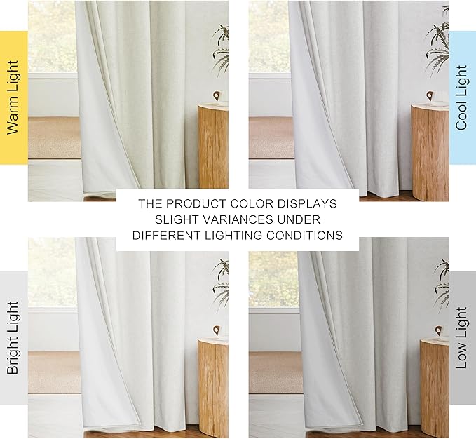 NICETOWN Extra Long Linen 100% Blackout Curtains 120 inches Length 2 Panels Set with Thermal Insulated Liners, Ivory, 62" Width, Farmhouse Style Window Draperies for Patio Sliding Glass Door