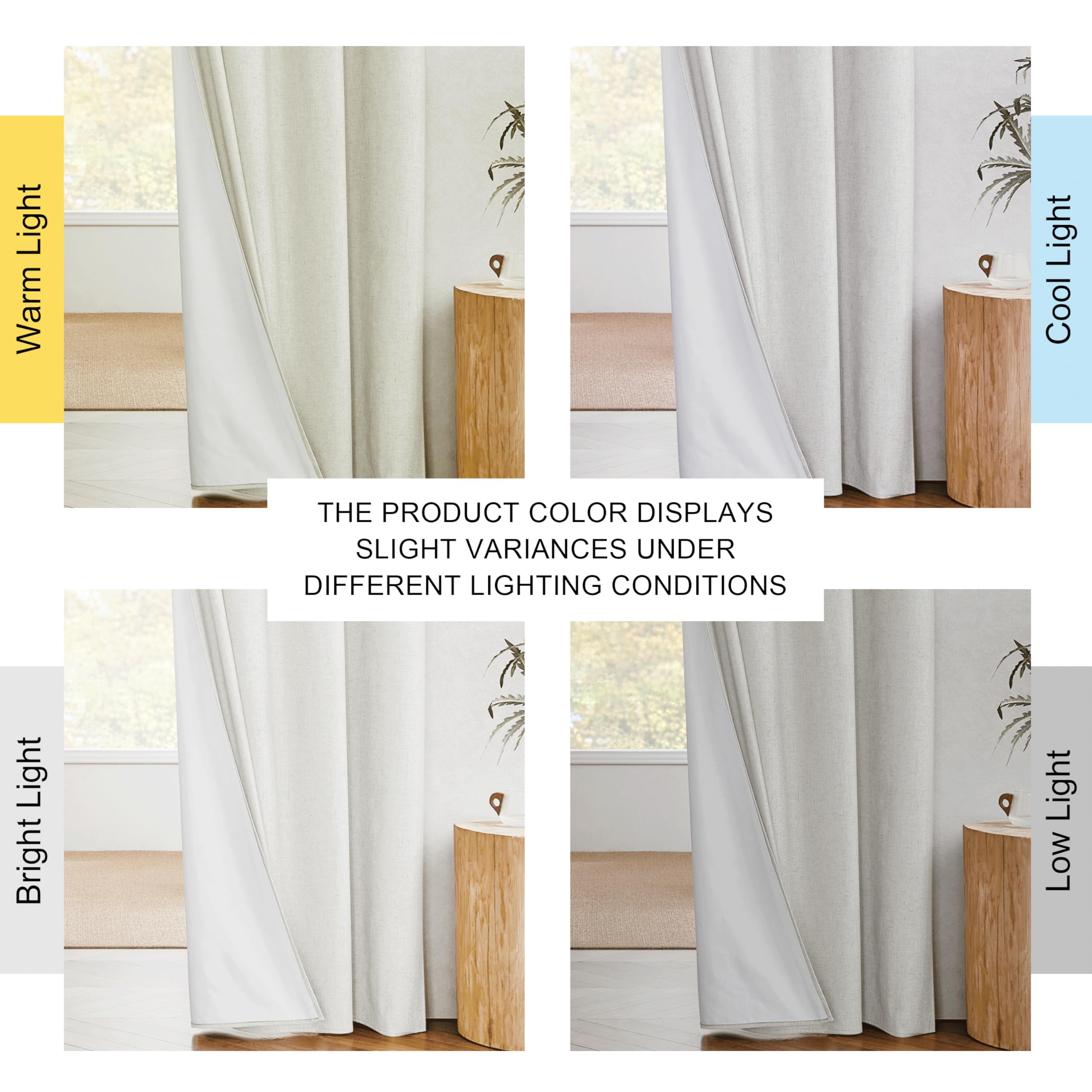 NICETOWN 100% Absolutely Blackout Linen Curtains with Thermal Insulated White Coating, Ivory, W52, 2 Pieces, Noise Reducing Textured Linen Look Curtains for Windows 95 inch Length for Classroom