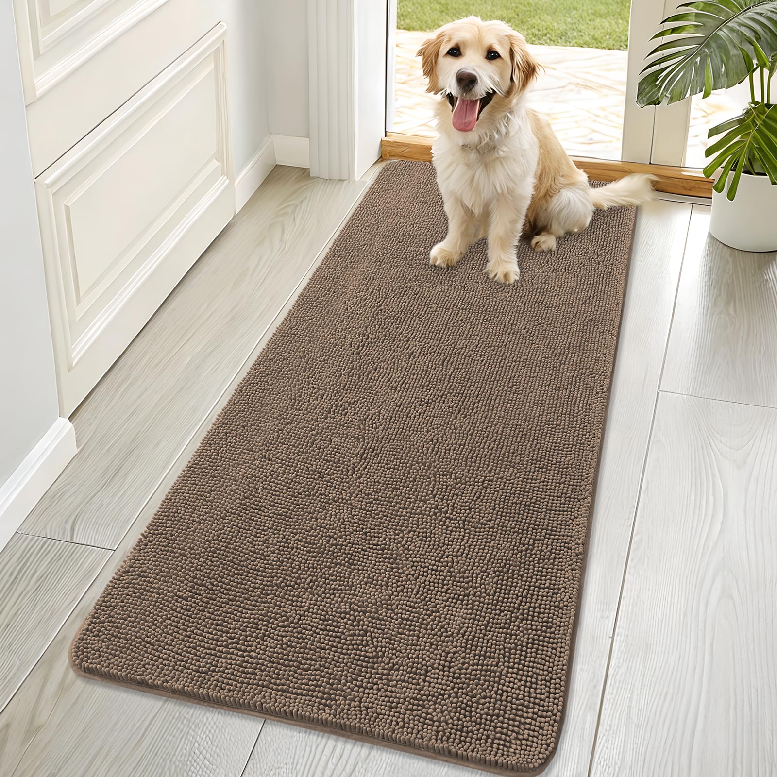 OLANLY Dog Door Mat for Muddy Paws 70x32, Super Absorbent Chenille Mud Mat