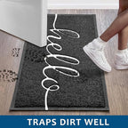 EARTHALL Door Mat Outside Inside Hello Doormat, 30"x17.5", Durable Floor Mat Non Slip Mat Ultra Absorb Mud Easy Clean Front Doormat for Garage, Entryway, Patio, High Traffic Areas, Black