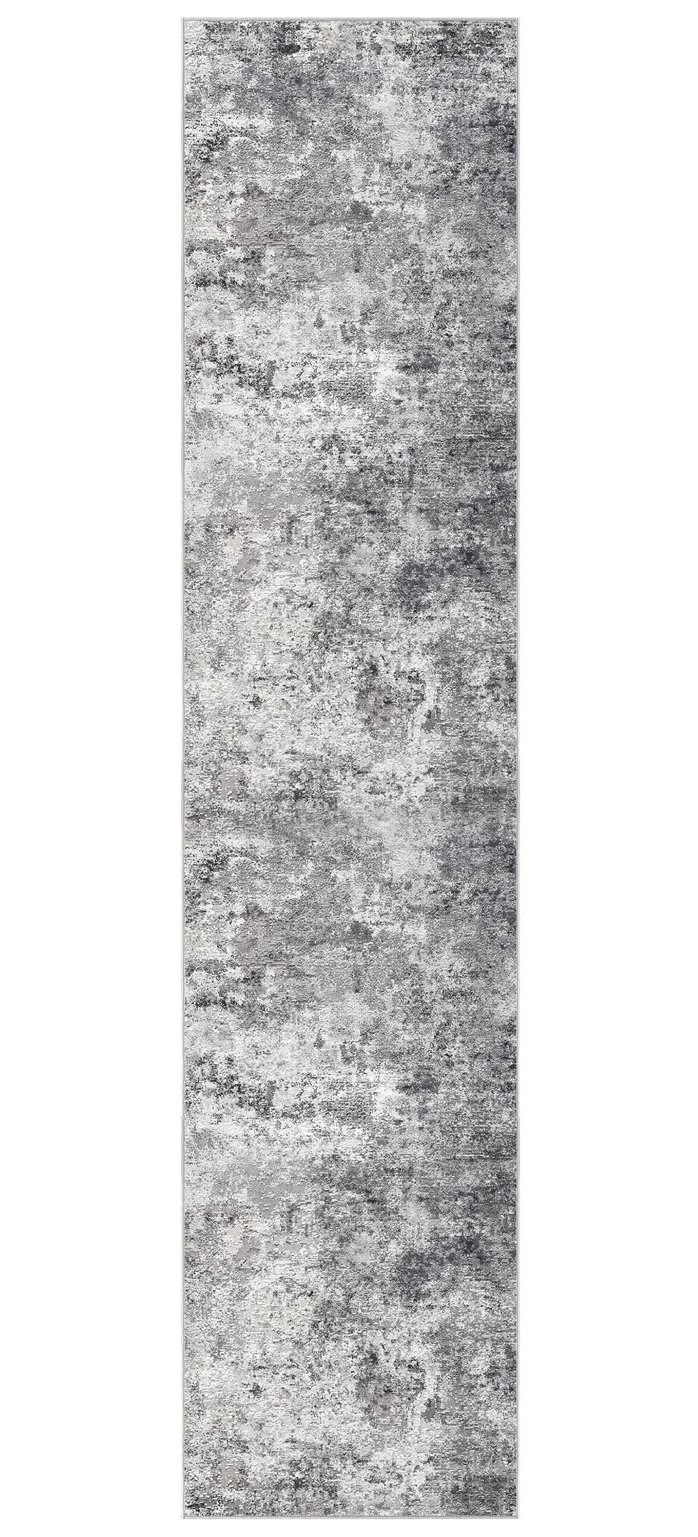 UERMEI 2x10 Washable Runner Rug for Hallway, Non Slip Low Pile Kitchen Carpet, Neutral Modern Abstract Indoor Floor Mat for Entryway Laundry, Kid & Pet Safe High Traffic Area, Grey