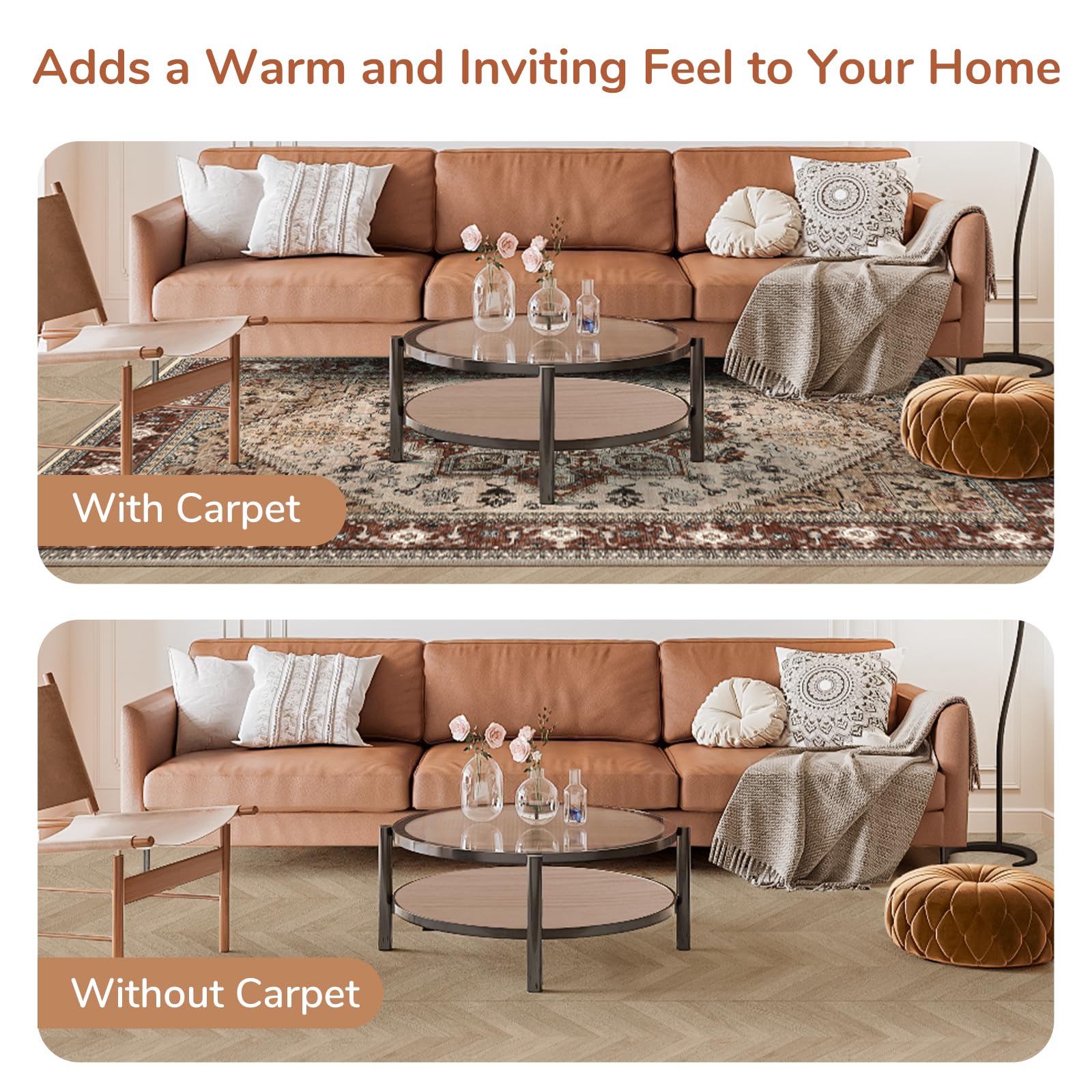 OPPODREAM Soft Area Rugs 3x5, Persian-Inspired Washable Rug, Brown