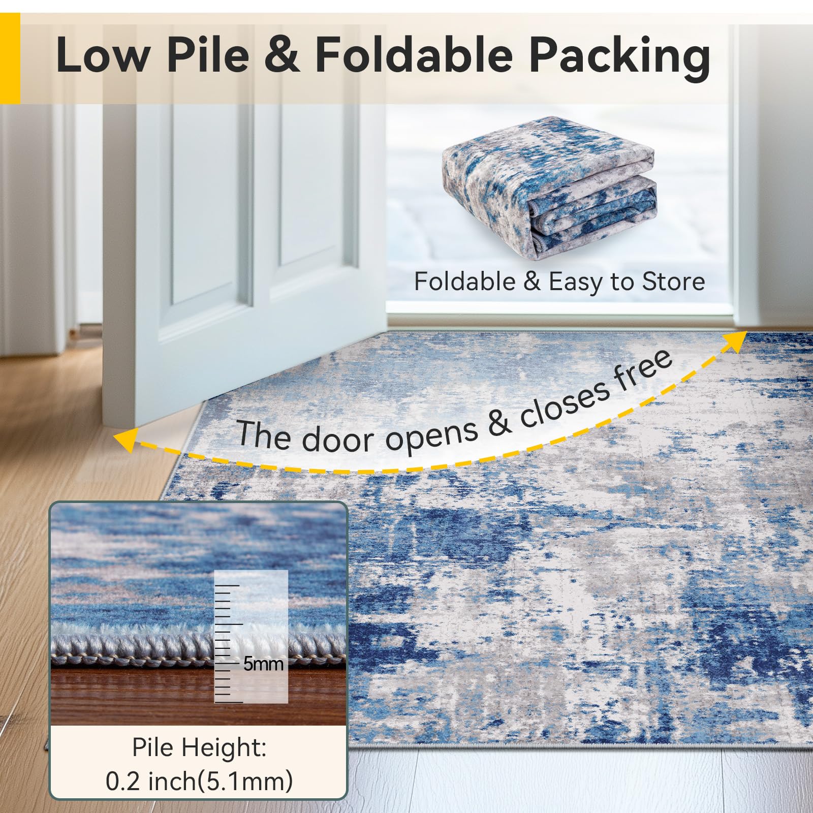 RELEANY Washable 3'x5' Abstract Area Rug for Living Room Blue Gray