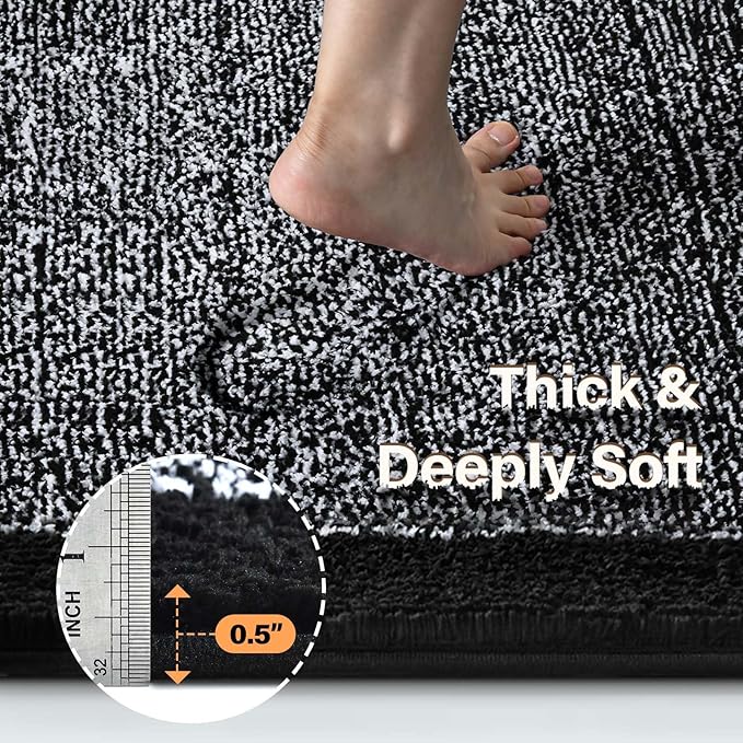 48x32 Large Bathroom Rugs Washable Non Slip, Black Bath Mat for Bathroom Floor Tub, Soft Absorbent Quick Dry Mats for Shower, Bathtub,Home Decor