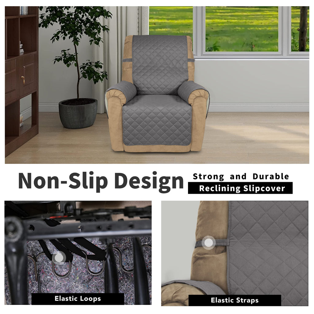 Easy-Going Recliner Chair Slipcover Reversible Sofa Cover Water Resistant Couch Cover Furniture Protector with Elastic Straps for Pets Dog (Recliner 22 inch, Gray/Ivory)