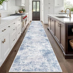 IOHOUZE Abstract Runner Rug 3x20 Ft Extra Long Washable Runners for Hallways, Non Slip Kitchen Runner Printed Faux Wool Entryway Runner Indoor, Modern Floor Carpet for Hall Stair, Light Blue Grey