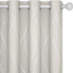 Deconovo Beige Curtains for Living Room, Light Darkening Soundproof Drapes with Wave Dots Silver Print, Farmhouse Boho Curtain, 52 x 84 Inch Long, Set of 2 Window Panels for Bedroom Office Nursery