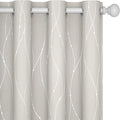 Deconovo Beige Blackout Curtains, Room Darkening Curtain, Thermal Insulated Soundproof Drapes, Silver Wave Dots Print, 52 x 54 Inch, Machine Washable Window Panels for Kitchen Nursery Office, Set of 2