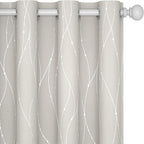 Deconovo Beige Blackout Curtains, Room Darkening Curtain, Thermal Insulated Soundproof Drapes, Silver Wave Dots Print, 52 x 54 Inch, Machine Washable Window Panels for Kitchen Nursery Office, Set of 2