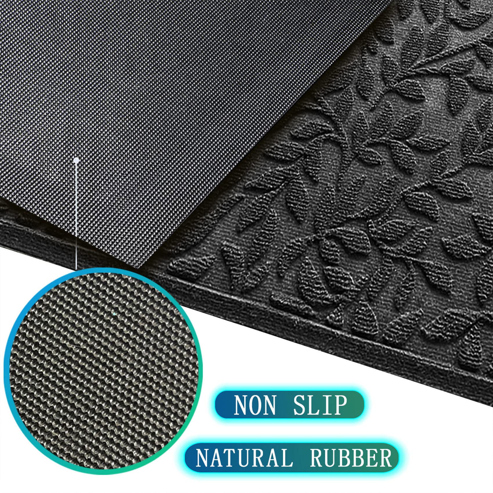 Bulijojo Sturdy Front Entrance Doormats,Durable Heavy Duty Welcome Mat,Thick Absorbent Natural Rubber Non Slip Mat,Easy Clean Entryway Mat Leaves Black 23"x35"