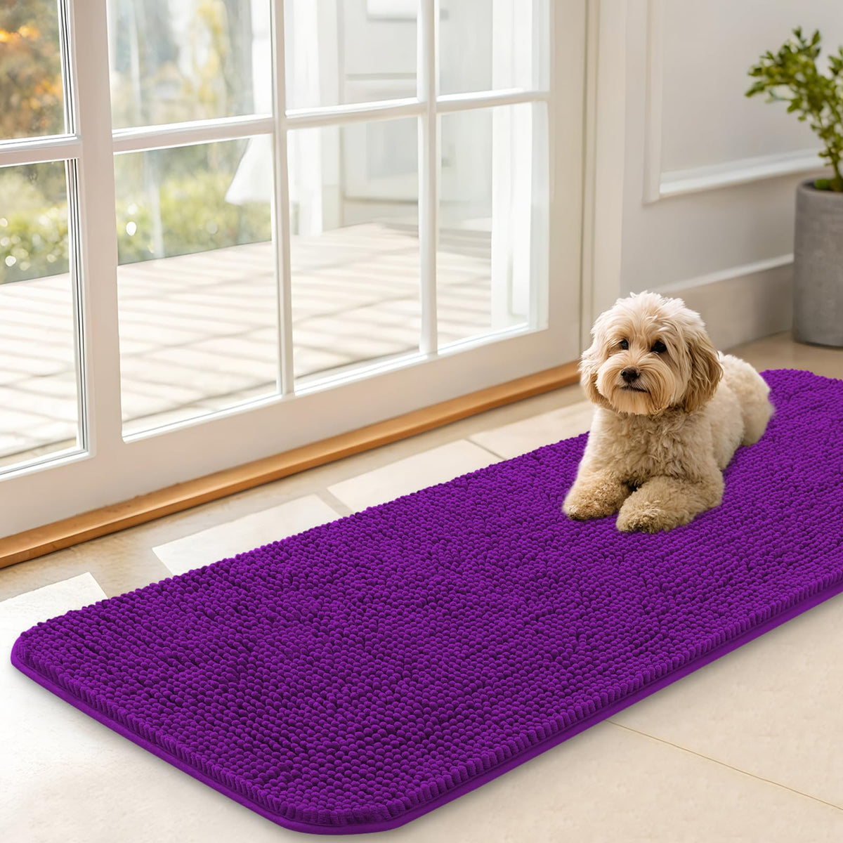 OLANLY Dog Door Mat for Muddy Paws 47x17, Super Absorbent Chenille Mud Mat
