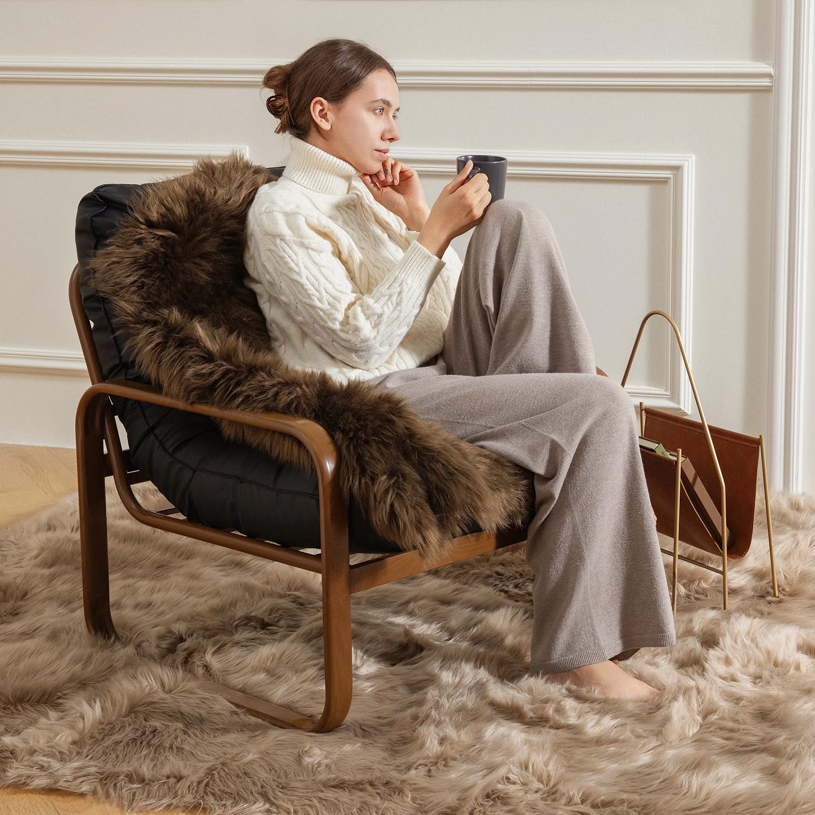 Ashler Faux Fur Rug, Fluffy Shaggy Area Rug, Ultra Soft 2 x 3 Feet Sheepskin Fur, Dark Coffee Fuzzy Machine Washable Shag, Nursery Decor Throw for Bedroom, Living Room, Kids Room