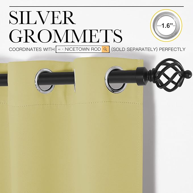 NICETOWN Blackout Curtain Panels for Bedroom, 2 Panels, W70 x L95-inch, Paler Yellow, Thermal Insulated Grommet Top Blackout Draperies and Drapes for Basement