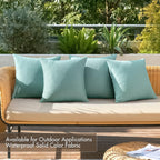 MIULEE Pack of 4 Decorative Outdoor Throw Pillow Covers Linen Waterproof Pillow Covers Summer Farmhouse Cushion Cases for Patio Garden Tent Balcony Couch Sofa 18x18 Inch Teal