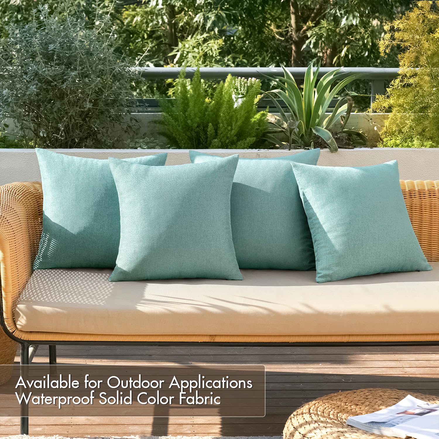 MIULEE Pack of 4 Decorative Outdoor Throw Pillow Covers Linen Waterproof Pillow Covers Summer Farmhouse Cushion Cases for Patio Garden Tent Balcony Couch Sofa 18x18 Inch Teal