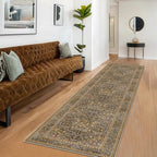 Hazo Haus Non Slip 2x10 Gold Brown Hallway Runner - 10ft Long Runner Rugs, Washable Kitchen Floor Mat - Vintage Floral Design Décor