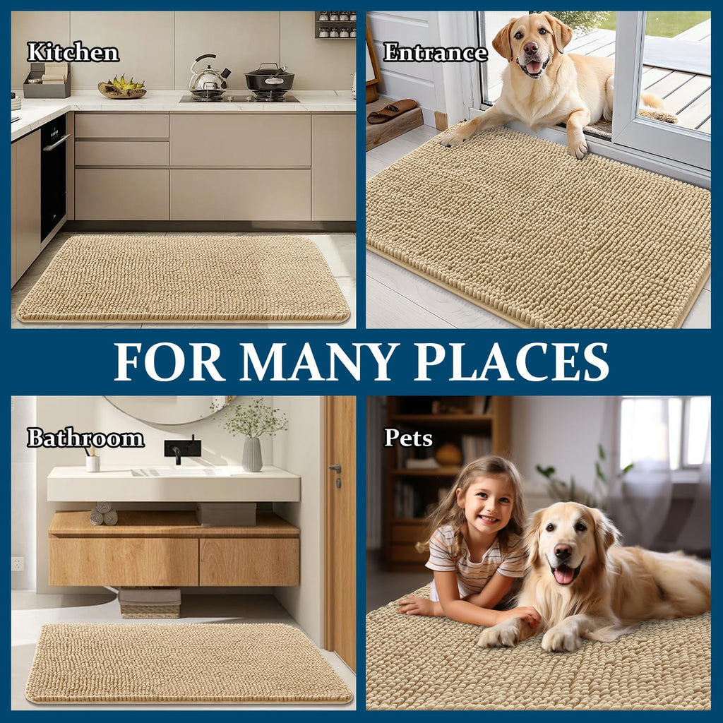 OLANLY Dog Door Mat for Muddy Paws 44x24, Super Absorbent Chenille Mud Mat