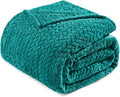 Exclusivo Mezcla Fleece Queen Size Blanket for Bed, 90x90 Inches Soft Cozy Jacquard Flannel Blankets, Lightweight Fuzzy Plush for Women, Teal
