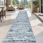 Lansny Modern Abstract Runner Rug 2.6x18, Grey Blue White Washable Long Kitchen Runner Non-Slip Soft Hallway Rug Runner Thin Print Faux Wool Carpet for Entryway Bedroom Laundry Room Indoor Home Decor