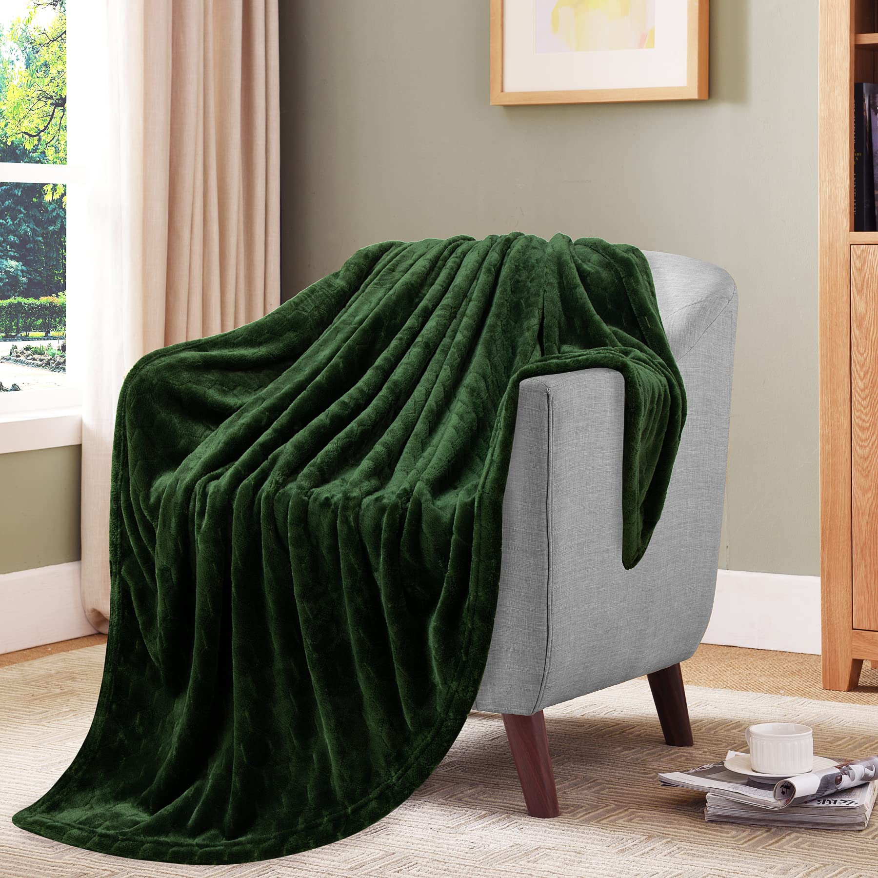 TOONOW Fleece Blanket Super Soft Cozy Throw Blanket 50" x 60", Lightweight Fuzzy Comfy Textured Flannel Blanket Warm Plush Throw Blankets for Couch, Sofa, Bed, Olive Green
