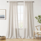 Nanspring 108 Inch Long Curtains for Living Room Pearl White Linen Coastal Decor Light Filtering Semi Sheer Curtain Back Tab Modern Floor to Ceiling High Window for Bedroom 52x108,2 Panels