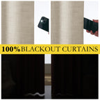 NICETOWN Taupe 100% Blackout Linen Curtains 108 inch Long Burg, Farmhouse Thick Completely Blackout Window Treatment Panels Thermal Insulated Drapes for Living Room (1 Pair, 52" Width Each Panel)