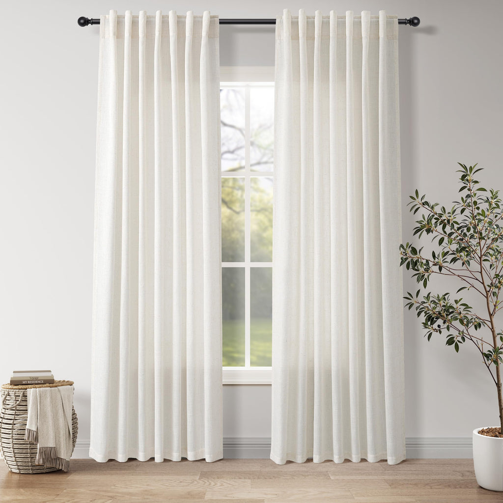Nanspring Natural Linen Curtains 84 Inch Length 2 Panels Set for Living Room Country Semi Sheer Rustic Light Filtering Curtains Farmhouse Decor Curtain for Bedroom Back Tab and Rod Pocket 52x84