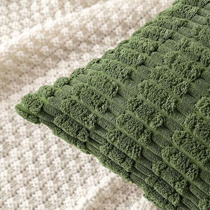 MIULEE Corduroy Decorative Throw Pillow Covers 18x18 Moss Green Pack of 2