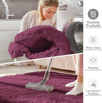 OLANLY 2x3 Machine Washable Small Bedside Rug, Soft Fluffy Shaggy Entryway Throw Rugs for Bedroom, Living Room, Indoor Floor Carpet for Kids Girls Boys, Nursery Rooms, Home Decor Aesthetic, Burgundy