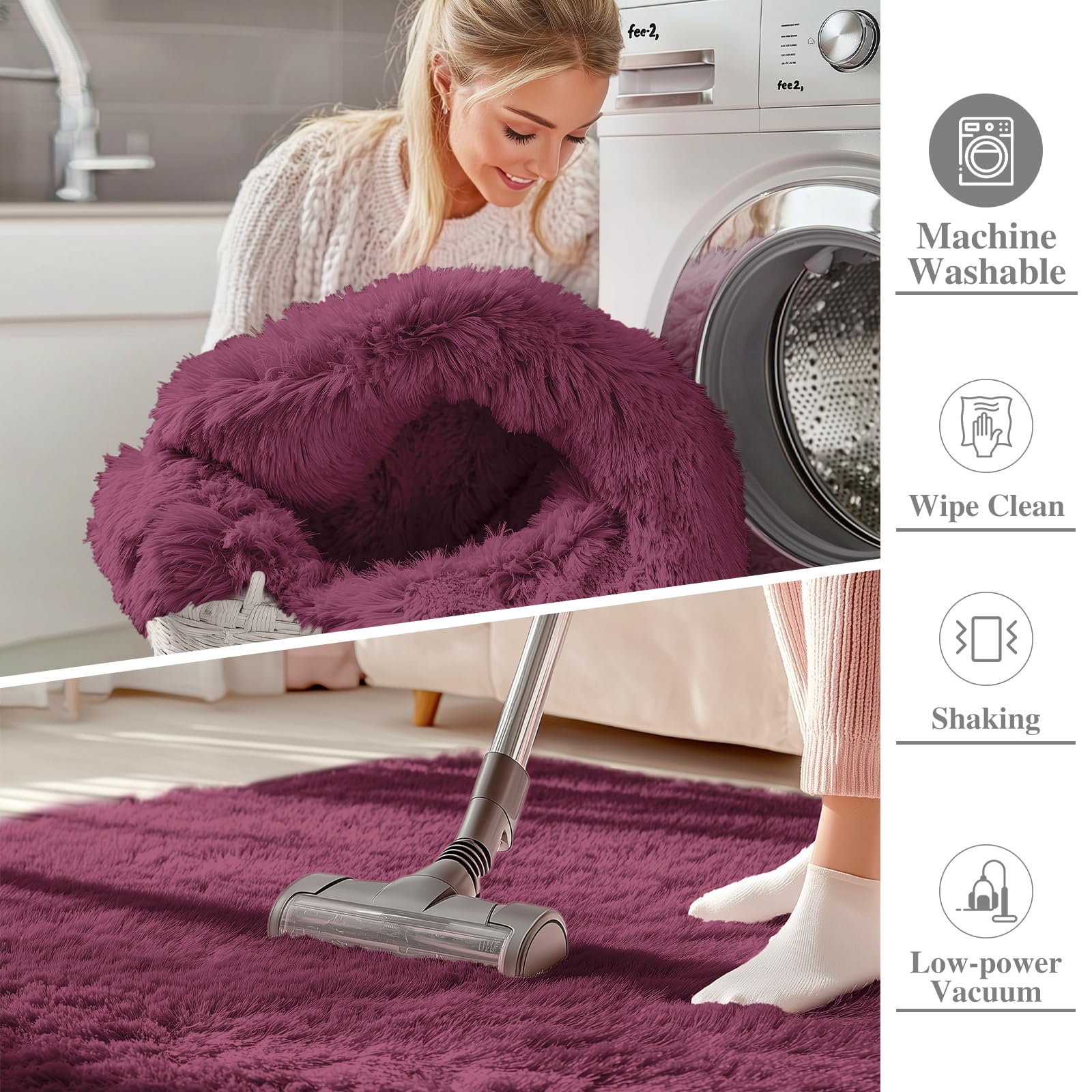 OLANLY 6x9 Machine Washable Large Area Rugs for Living Room, Bedroom, Soft Fluffy Shaggy Bedside Rug, Indoor Floor Carpet for Kids Girls and Boys, Dorms, Nursery, Home Decor Aesthetic, Burgundy